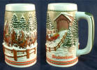 1984 Budweiser Holiday stein - Wagon & Team  and Covered Bridge 