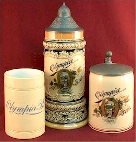 Three Olympia Brewing Co. steins