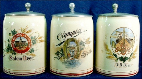 Salem, Olympia & Bellingham steins, c.1904