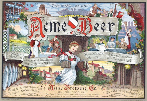 Acme Beer trade mark label c. 1914 Acme Beer trade mark label c. 1914 - image