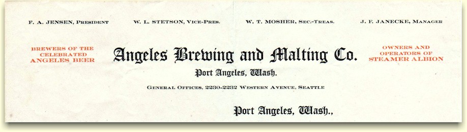 Angeles Brewing & Malting Co letterhead, c.1909