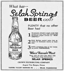 1940 display ad for Selah Springs beer