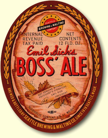 Boss' Ale label, ca.1940