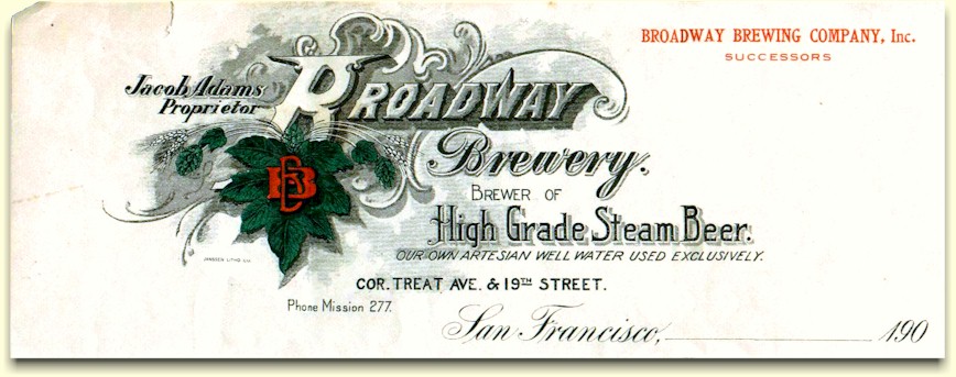 Broadway Brewery of SF - letterhead c.1905