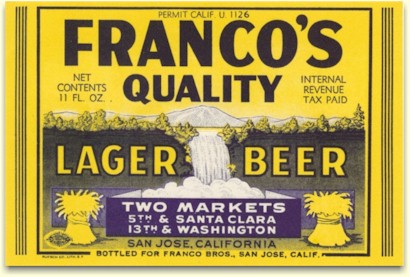 Franco's Quality Lager Beer label, San Jose