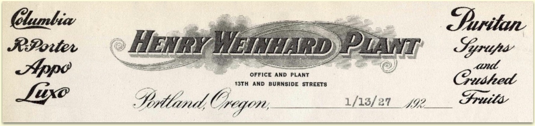 Henry Weinhard Plant ltrhd c.1927