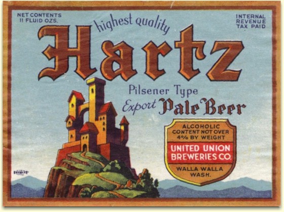 Hartz Beer label from Walla Walla