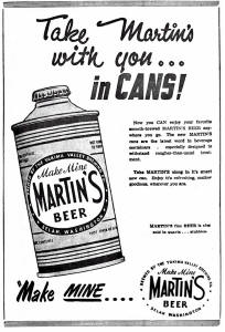 Martin's cone top beer can c.1948