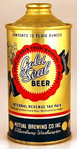 Gold Seal Beer, 12 oz. cone top can, Mutual BC of Ellensburg 