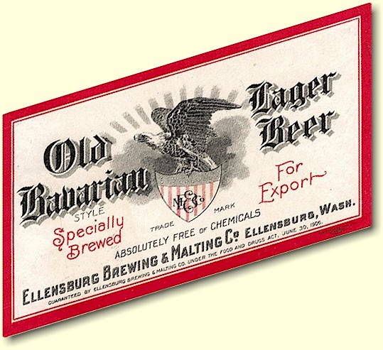 Old Bavarian Lager Beer label, Ellensburg B&MCo