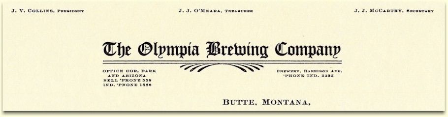 Olympia Brewing Co. letterhead c.1909