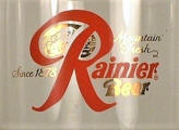 Rainier Beer glass - close-up