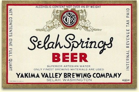 Selah Springs  quart beer label