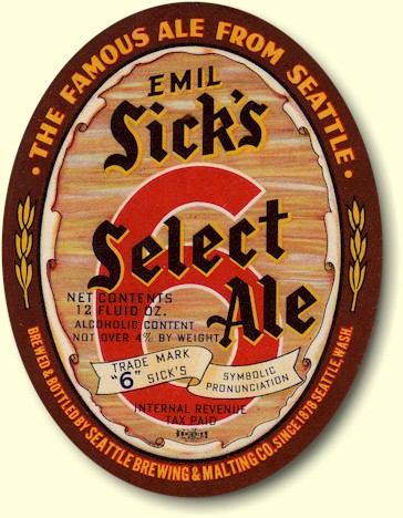 Sick's Select Ale label, ca.1941