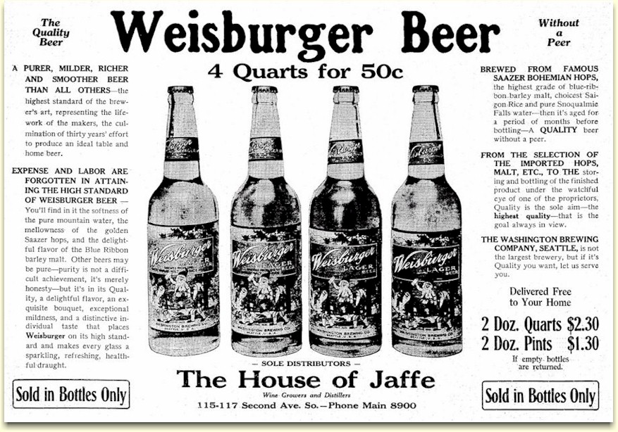 Washington Brewery's Weisburger Lager Beer ad, c.1914 Weisburger Beer ad May 1914